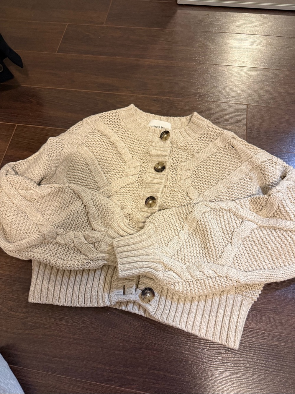 Aritzia Wilfred Chunky Cable Knit Cardigan Sweater - Cream